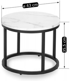 Zestaw Stolików Kawowych DAFNE 43 cm/53 cm Biały Marmur Nowoczesny Glamour