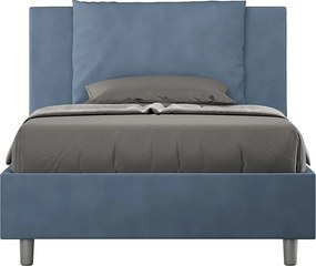 Łóżko wyposażone w stelaż z listwami tapicerowane 120x190 microfibra niebieski Antea