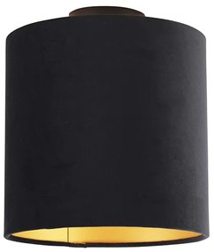 Lampa sufitowa z abażurem z czarnego i złotego aksamitu 25 cm - Combi Black klasyczny/Antyczny Oswietlenie wewnetrzne