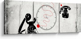 Obraz - Rysunek telefonu w stylu Banksy (z zegarem) (90x30 cm)