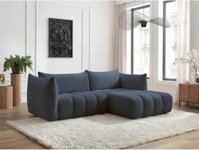 Ciemnoniebieski narożnik z materiału bouclé (prawostronny/z szezlongiem) Azra – Bobochic Paris