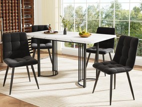 Stół jadalny i 4 krzesła - blaty z MDF, konstrukcja metalowa i poduszki z weluru - Biały i Czarny
