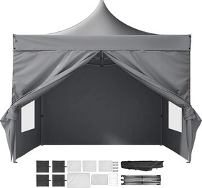 Altana Rozkładana, SucceBuy 304,8x304,8 CM Namiot Rozkładany z Bocznymi Ś‌cianami do Użytku na Zewnątrz Ciemnoszary