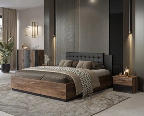 Łóżko SIGMA 180x200 dąb flagstaff miedziany/czarny mat z tapicerowanym zagłówkiem HELVETIA