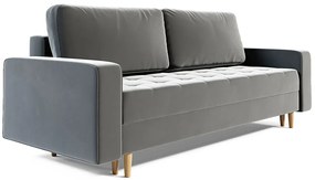 Szara welurowa sofa rozkładana z pojemnikiem A3-B09