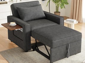 Wielofunkcyjna składana sofa - z portami ładowania USB - z uchwytem na telefon - Tkanina z welurem żebrowanym - Szary