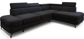Masseno Narożnik AVISE z funkcją spania i pojemnikiem na pościel Narozniki L, Rozkładana sofa - Czarny, MATT VELVET 99