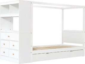 Łóżko dziecięce 90x200 cm - z 5 szufladami - z barierką ochronną - z uchwytem do przechowywania - Biały (bez materaca)