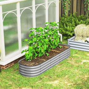 Outsunny Podwyższone łóżko na rośliny, modułowe łóżko ogrodowe, chronione krawędzie, design bez dna, 195 x 62 x 30 cm, Srebrny