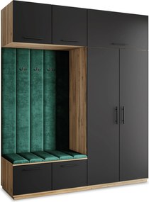 Masseno Garderoba REMA 200/240/60 cm Nowoczesna Szafa do Przedpokoju Dąb wotan, MONOLITH 37 (Butelkowa zieleń)