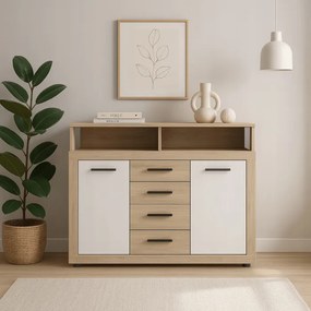 Komoda Dwudrzwiowa z Szufladami BLAGO MIDI B 119,5 cm Dąb Sonoma/Biały Nowoczesna