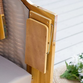 Outsunny Leżak plażowy dla 3 osób z daszkiem, 2 składanymi stolikami, podnóżkiem, chaise longue, 5-stopniowym oparciem, XXL, Polyrattan, naturalny, 150 x 79 x 160 cm