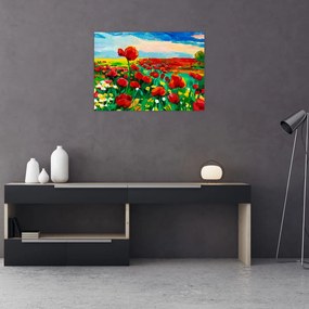 Obraz na szkle pola z makami (70x50 cm)