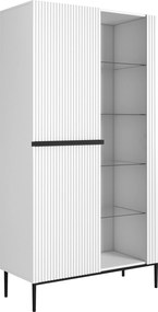 Witryna Nicole 100 cm z ryflowanym frontem - biały mat / czarne nóżki