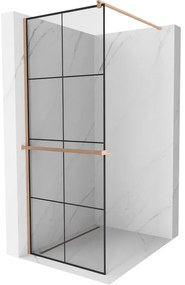 Mexen Kioto+ ścianka prysznicowa z półką Walk-in 80 x 200 cm, czarny wzór, miedź szczotkowana - 800-080-121-65-77