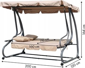 Huśtawka ogrodowa 3-osobowa z funkcją spania i daszkiem Valencia, beżowy