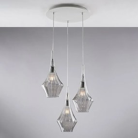 Lampa wisząca Zeus Iron z szarym szkłem Pyrex 3 światła 149 Ø50 BL270-S3-GR