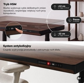 Biurko elektryczne sit-stand z szufladą i ładowarką bezprzewodową Qi czarne/orzech, 1200 mm: ELLIS