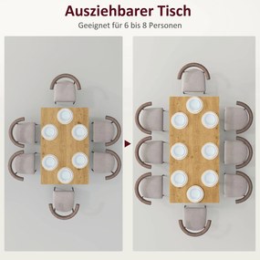 HOMCOM Rozkładany stół kuchenny dla 6-8 osób z solidnymi stalowymi nogami nowoczesny design | Aosom PL