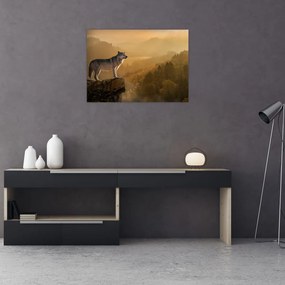 Obraz wilka na skale (70x50 cm)