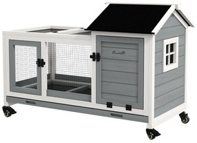 Domek dla małych zwierząt PawHut dla królików miniaturowych, świnek morskich, z kołami, 108 x 58 x 73,5 cm, szary