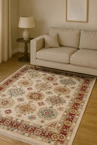 Prostokątny kremowy dywan w geometryczny wzór R6-B43