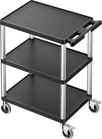 Wózek Serwisowy SucceBuy Wózek na Kółkach z Wytrzymałego Tworzywa Sztucznego 3 Poziomy z Obrotowymi Kółkami 360° (2 z Hamulcami), 695 x 460 x 825 mm