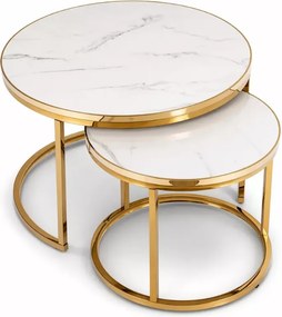 Zestaw stolików kawowych Kiegi marmur / złoty – nowoczesny design, elegancki