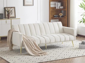 Kanapa 3-osobowa rozkładana clic-clac z tkaniny welurowej - Beżowa