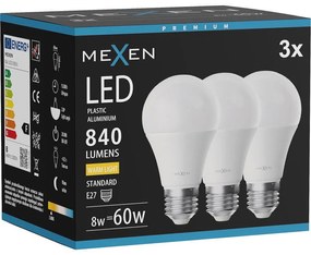 Mexen Nova 3x żarówka LED E27, A60, 8W, Ciepła - 3000K, 840 lm - L100-E27-0830-01x03