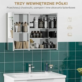 kleankin Szafka z lustrem, szafka łazienkowa, 3 drzwi lustrzane, 5 półek wewnętrznych, stal nierdzewna, Kolor: Srebrny, 70 x 12 x 55 cm