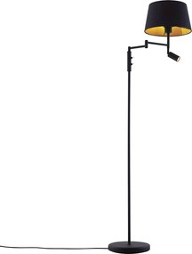 Lampa stojąca czarna z czarnym kloszem i regulowaną lampką do czytania - Ladas