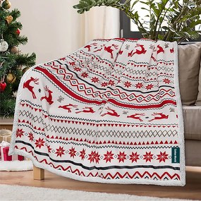 Świąteczny biały koc z mikropluszu z barankiem RETRO CHRISTMAS Rozmiar: 200 x 220 cm