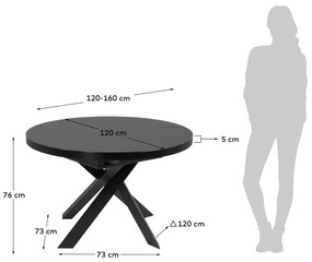 Czarny okrągły rozkładany stół ze szklanym blatem ø 160 cm Vashti – Kave Home