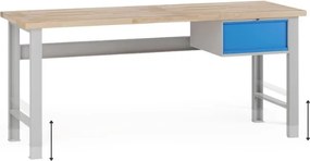 Stół warsztatowy z regulacją wysokości G7, blat bukowy, 2000 x 800 x 840-1040 mm, 1x kontener, 1x szuflada, niebieski