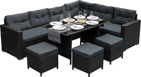 Zestaw narożny z rattanu - czarny