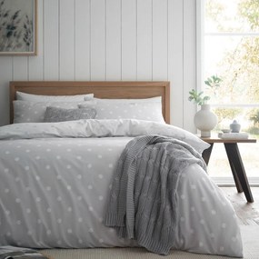 Biało-szara flanelowa pościel dwuosobowa 230x220 cm Polka Dot – Catherine Lansfield