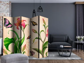 Parawan akustyczny Kwiaty 225x172 cm 5-częściowy beżowy ARTGEIST B