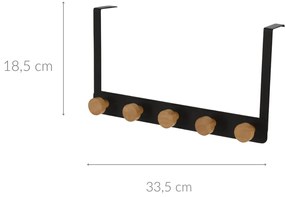 Wieszak na drzwi czarny, metalowy, 5 drewnianych uchwytów, 33,5 cm