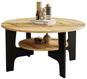 Nowoczesny okrągły kawowy stolik z półką dąb artisan + czarny D8-T04