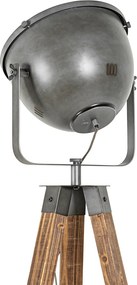 Industrialna lampa podłogowa statywowa stalowa z drewnem, regulowana - Emado