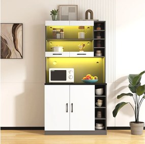 Kredens kuchenny z 4 drzwiami i przegródkami - 100 x 47 x 187 cm - drewno MDF - diody LED i zarządzanie kablami - biały