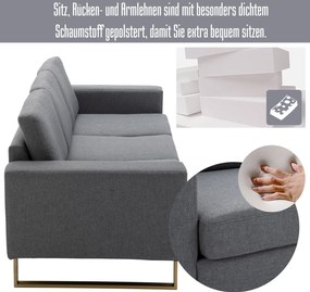 Homcom sofa 3-osobowa tapicerowana meble do siedzenia podłokietniki len ciemnoszary 200 x 82 x 78 cm | Aosom PL
