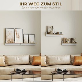 HOMCOM Półka ścienna zestaw 2 szt., półki wiszące, półka do ekspozycji, do kuchni, salonu, Biały+Naturalne drewno