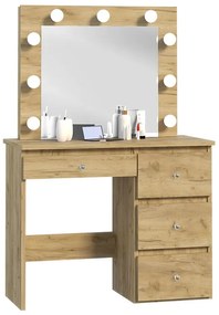 Toaletka z prostokątnym lustrem z LED dąb craft - Kaviro 4X