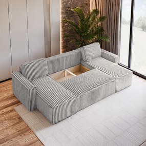 Masseno Narożnik PESANO z funkcją spania i pojemnikiem na pościel Narozniki U, Rozkładana sofa - Jasnoszary, TILIA 86