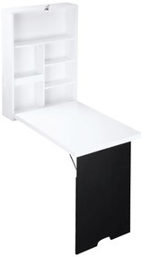 HOMCOM Biurko ścienne z tablicą, 5 półkami, składane biurko komputerowe do biura, białe+czerne 60 x 94,5 x 147 cm