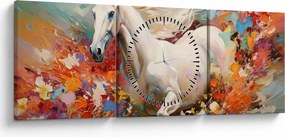 Obraz - Malowanie konia (z zegarem) (90x30 cm)