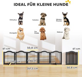 PawHut Bramka dla psa wolnostojące zabezpieczenie z nóżkami, składana bramka, 5 paneli, 261,5 x 29,5 x 61 cm, czarna