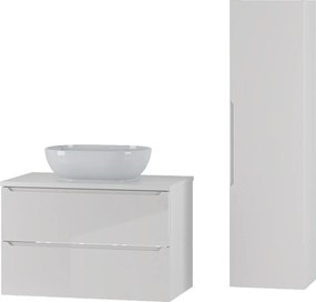 Biały Zestaw do Łazienki 80cm Szafka z Blatem Umywalka Słupek Etna